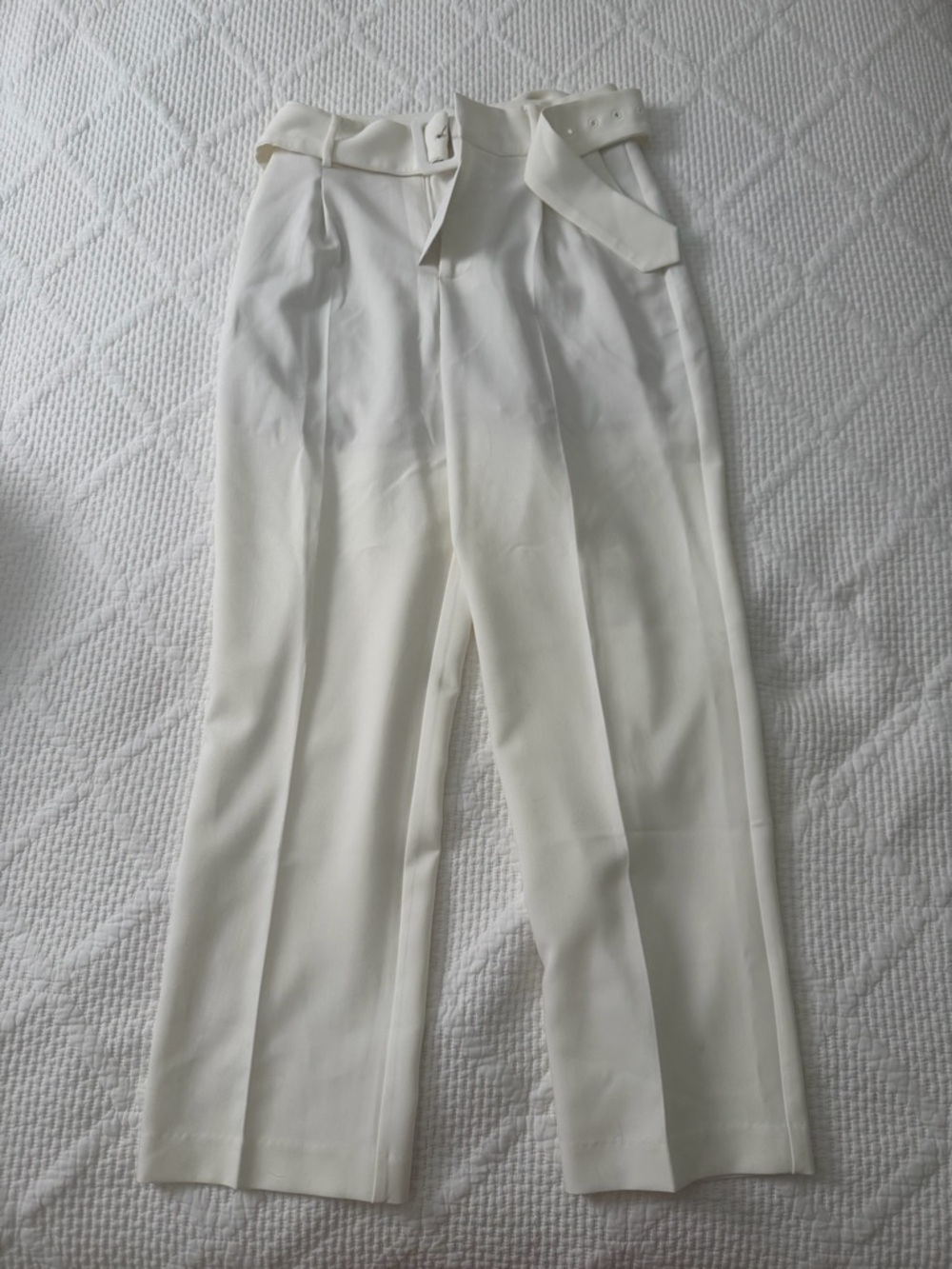 High-Waist Cream Paperbag Trousers with Belt